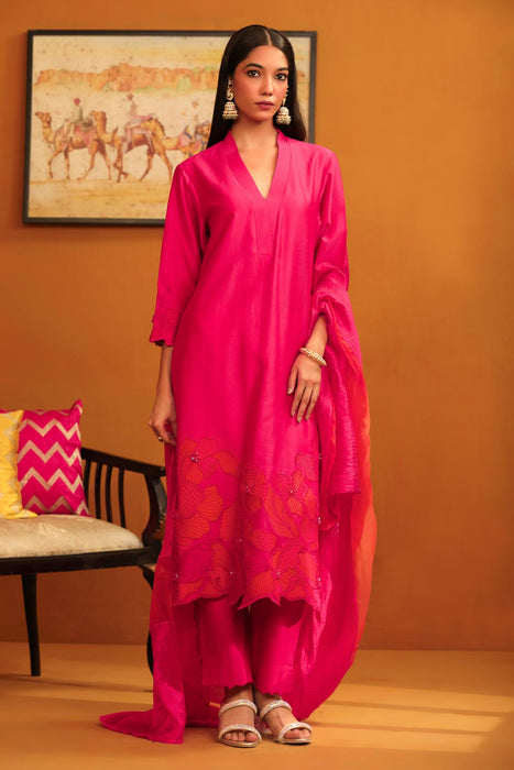 Pakeeza Applique Suit Set - Hot Pink