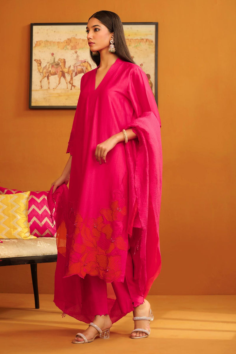 Pakeeza Applique Suit Set - Hot Pink