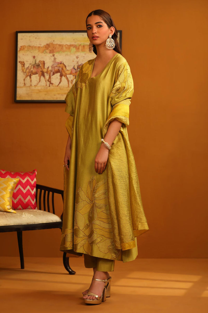 Jasmine Applique Suit Set - Lime Green