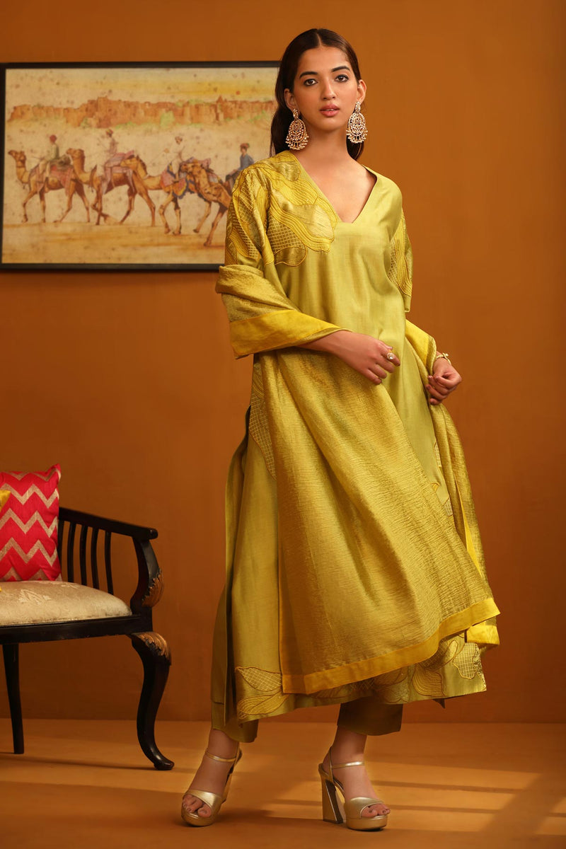 Jasmine Applique Suit Set - Lime Green
