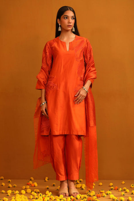 Huma Applique Suit Set - Orange