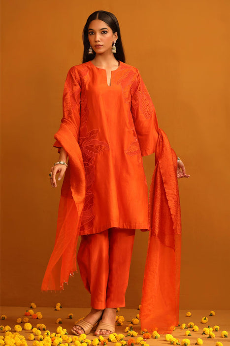 Huma Applique Suit Set - Orange