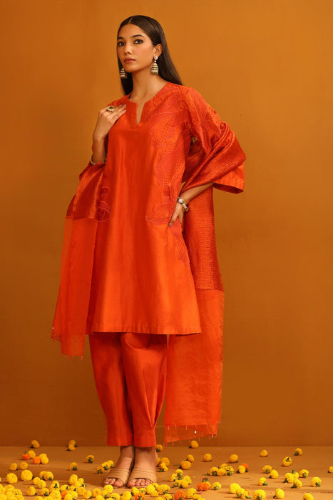 Huma Applique Suit Set - Orange