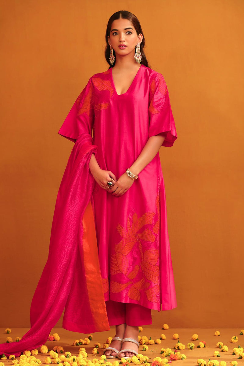 Jasmine Applique Suit Set - Hot Pink