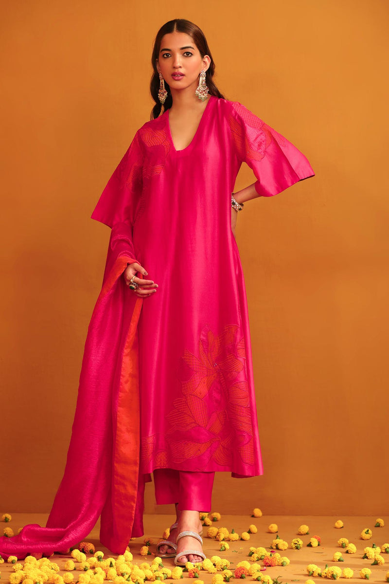 Jasmine Applique Suit Set - Hot Pink