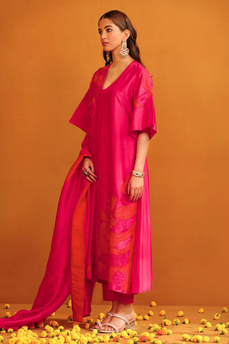 Jasmine Applique Suit Set - Hot Pink
