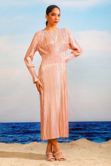 Rochella Metallic Dress - Rose Gold