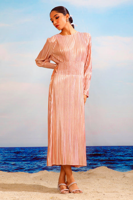 Rochella Metallic Dress - Rose Gold