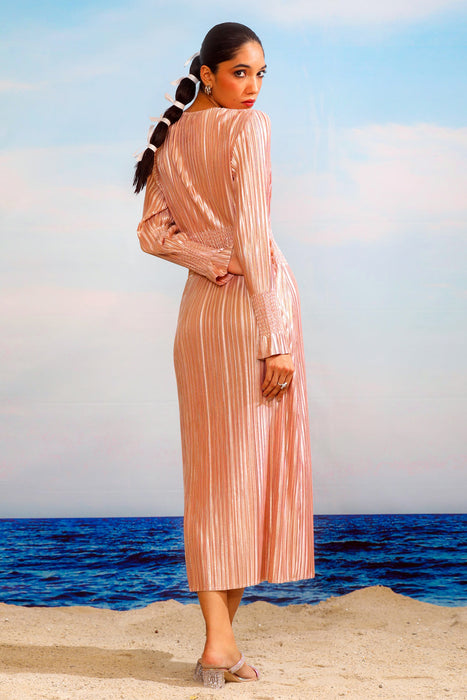 Rochella Metallic Dress - Rose Gold