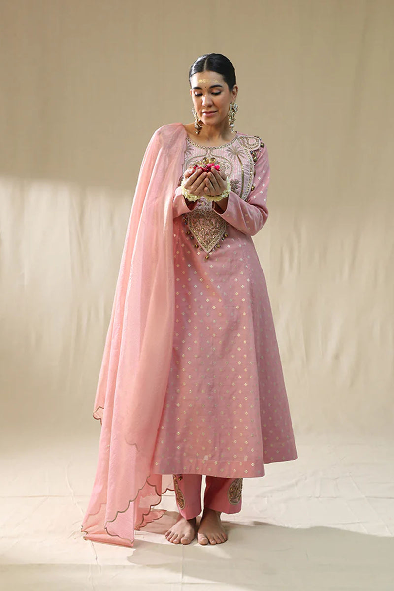 Baby Pink Kastoori Self Suit Set