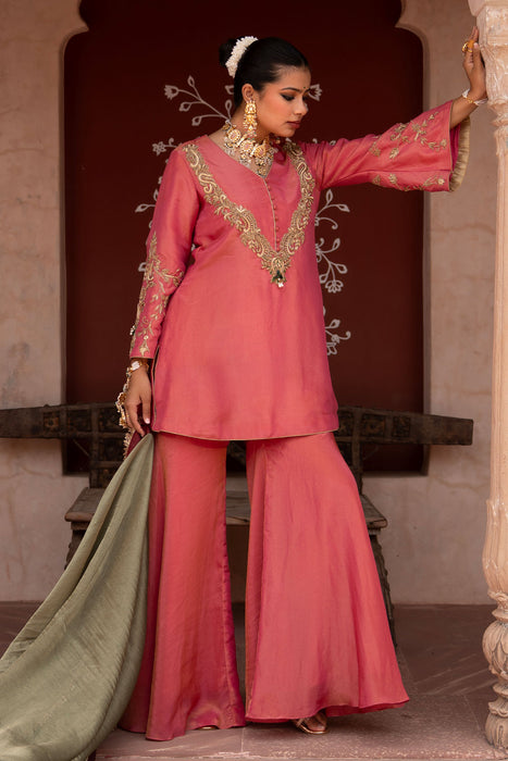 Gulabi Raag Hand-Embroidered Gharara Set