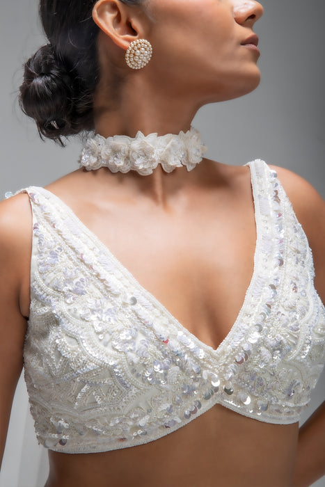 Ivory illume Tidecurve Lehenga