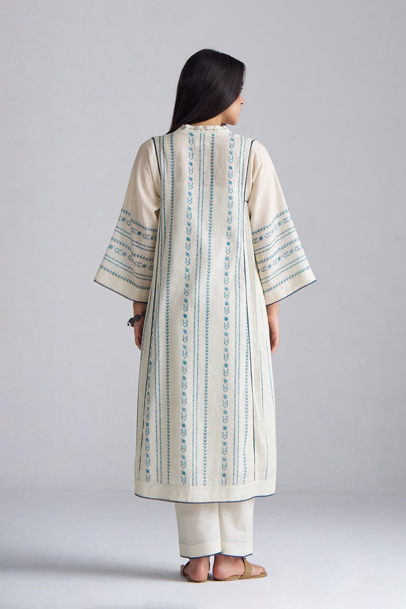 Ivory With Blue Cotton Linen Co-ord Set