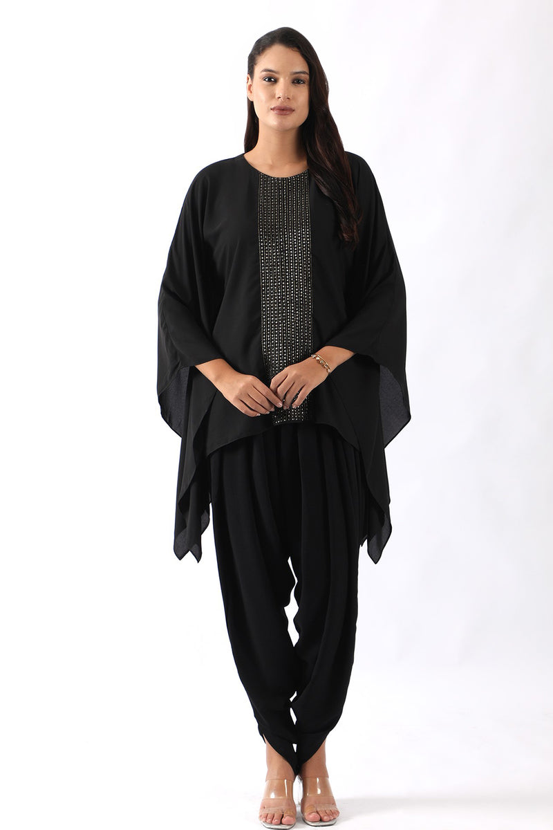 Black embroidered kaftan with dhoti