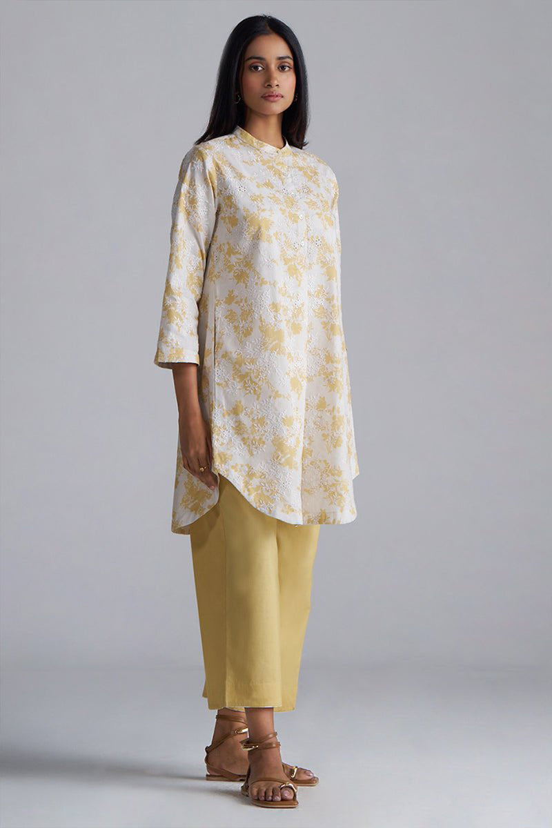 Off-White and Cornsilk Yellow Cotton Co-ord Set