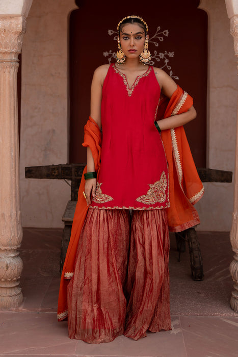 Laal Rang Hand-Embroidered Gharara Set