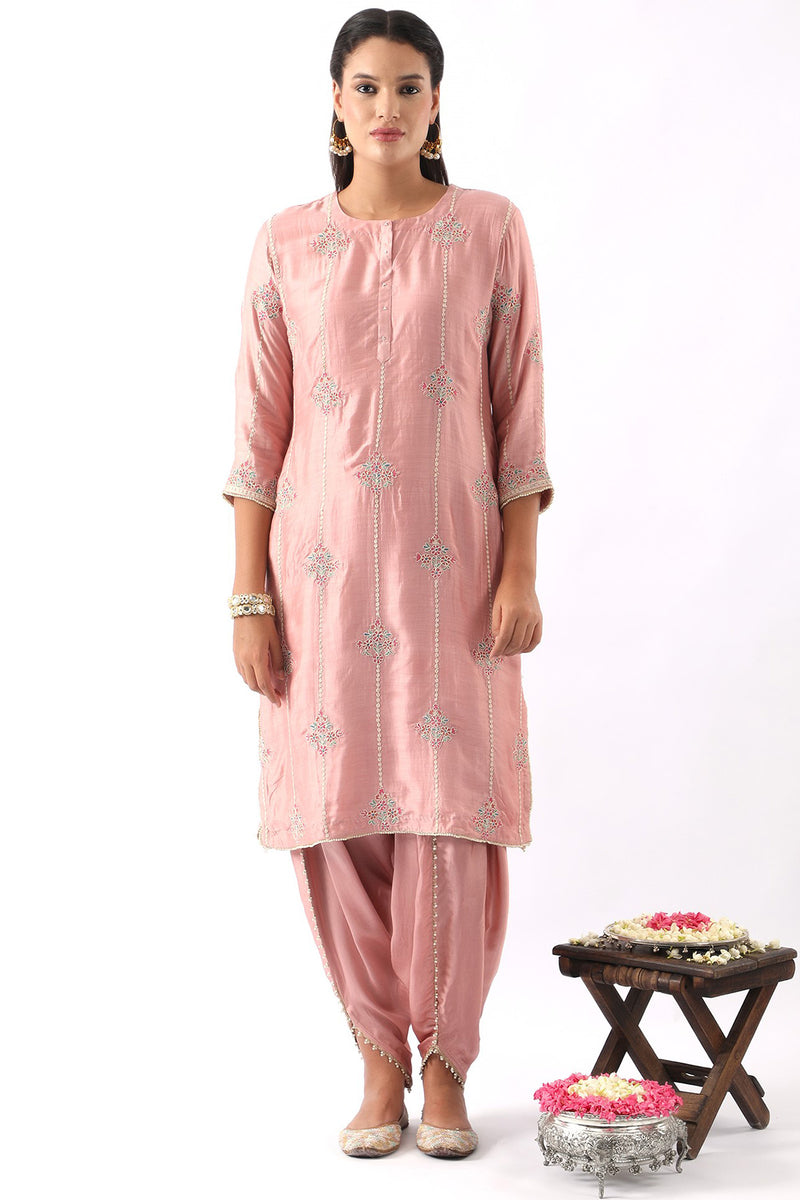 Orange Embroidered Kurta & Dhoti Set