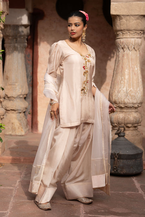 Warm Ivory Hand-Embroidered Farshi Set