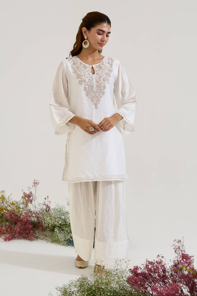 Rosy White Zari Kurta with Farsi Salwar - Set of 2
