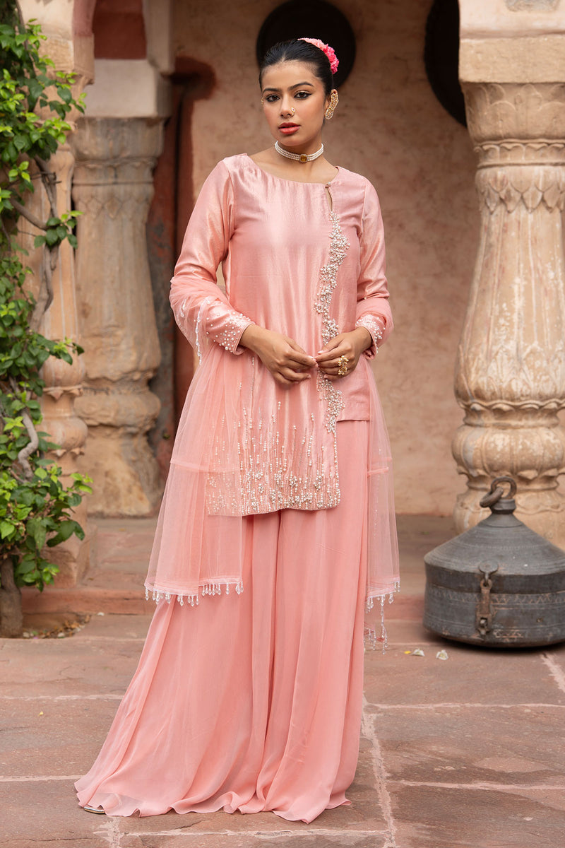 Blush Pink Hand-Embroidered Sharara Set