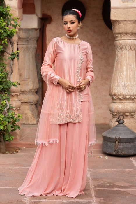 Blush Pink Hand-Embroidered Sharara Set