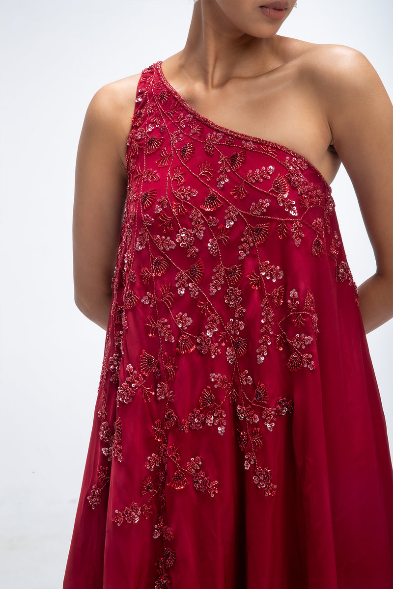 Red Reverie Ripple sharara Set