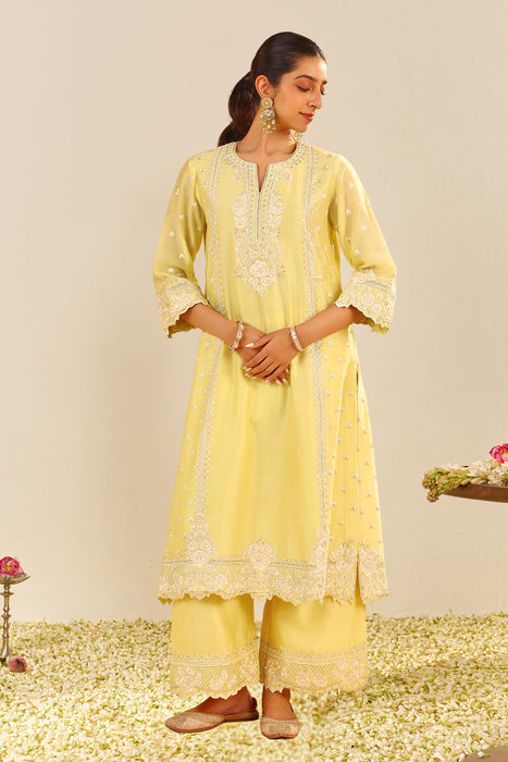 Sumaiya - A-Line Kurta With Palazzo (Lemon Yellow)
