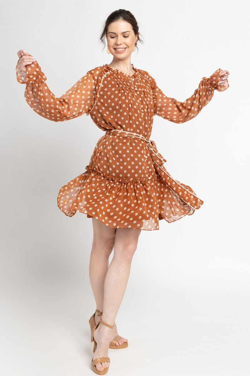 Brown Polka Mini Dress