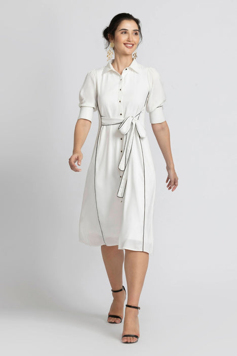 Blanc Elegance Midi Dress