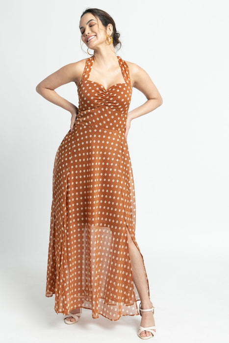 Brown Polka Maxi Dress