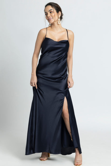 Navy Nights Cowl Maxi Dress