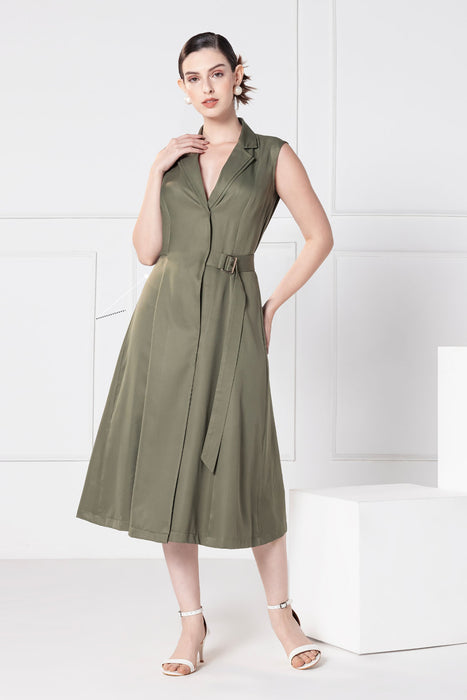 Olive Elegance Midi Dress