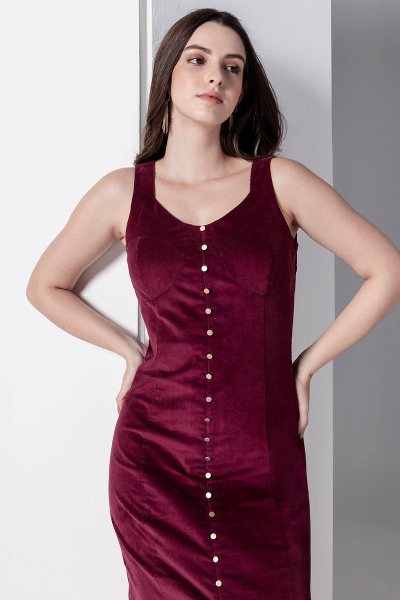 Bordeaux Bliss Corduroy Midi Dress