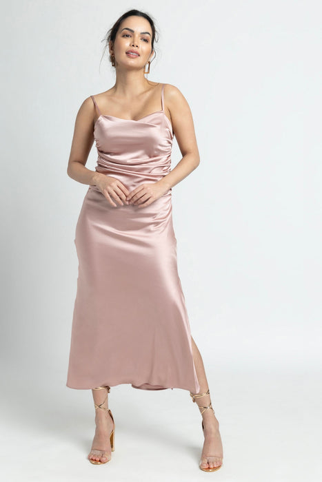 Rose Gold Cowl Midi Dress