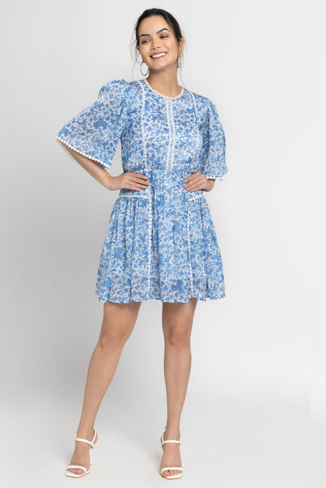 Misty Floral Blue Mini Dress