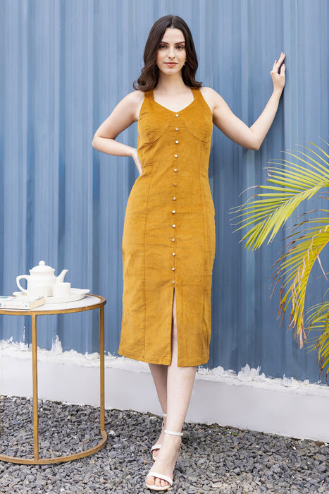 Mustard Charm Corduroy Midi Dress