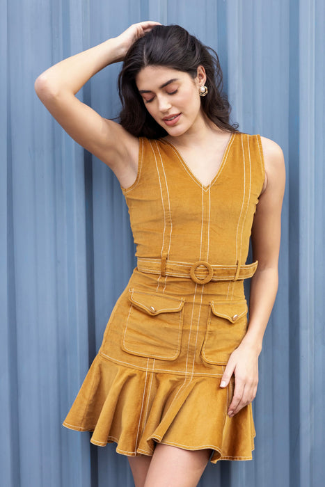 Mustard Charm Corduroy Mini Dress