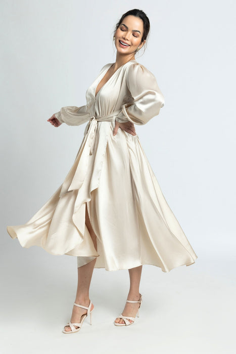 Creamy Surplice Midi Dress