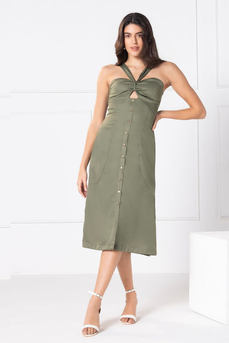 Olive Elegance Chic Midi Dress