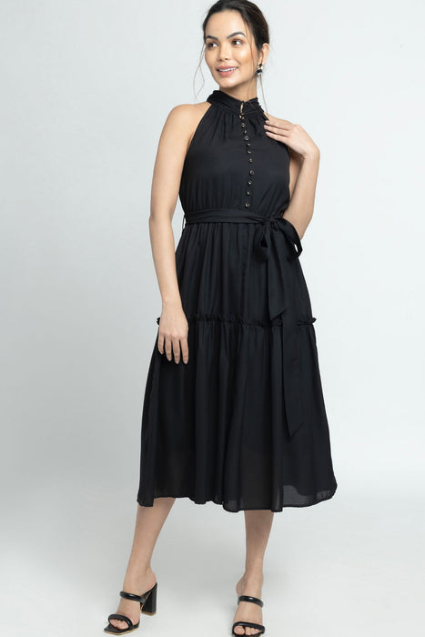 Midnight black Halterneck Midi Dress