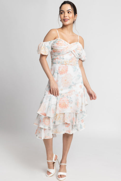 Exquisite Ivory Off-Shoulder Midi Dress