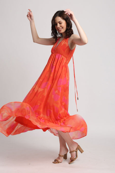 Playful Orange Surplice Maxi Dress
