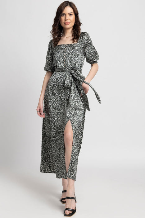Noir Botanical Square Midi Dress