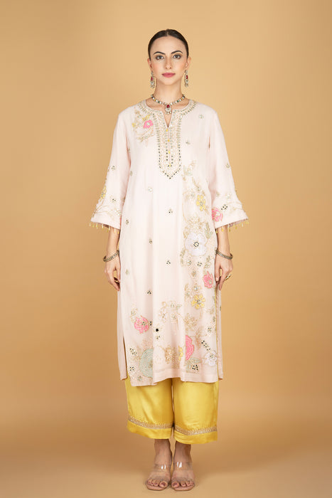 Ivory Embroidered Kurta W/Contrasting Pant & Shaded Dupatta
