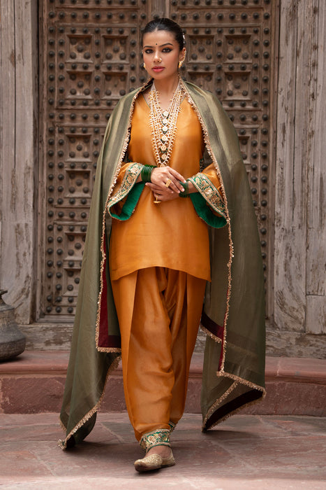 Surmayi Sunehri Hand-Embroidered Balloon Salwar Set