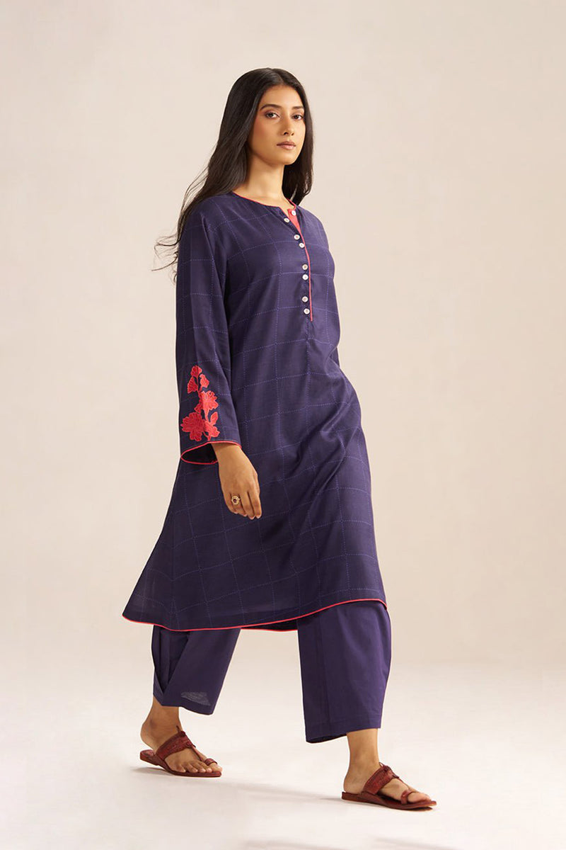 Deep Blue Mul-Chanderi Co-ord Set