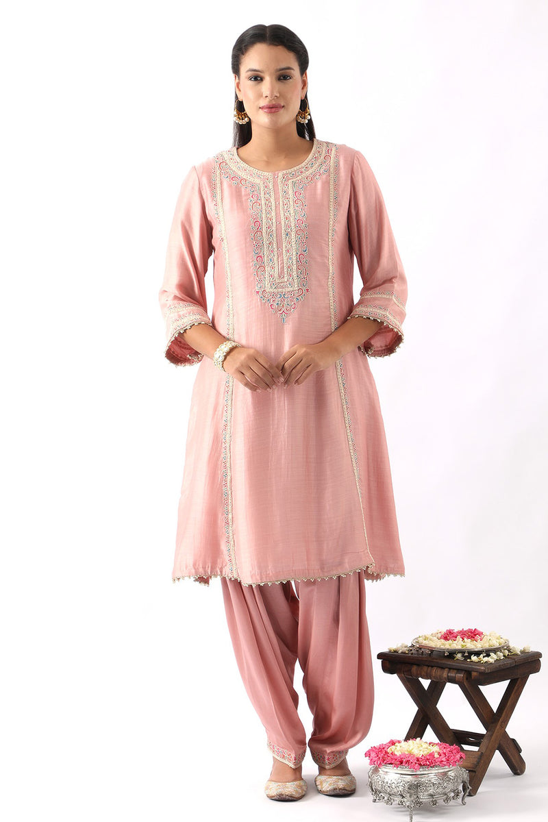Blush Pink Embroidered A-Line Kurta & Salwar Set