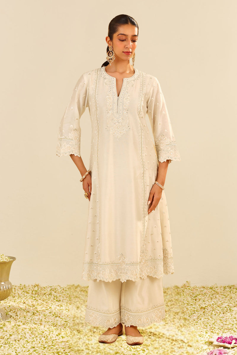 Sumaiya - A-Line Kurta With Palazzo (Daisy Ivory)