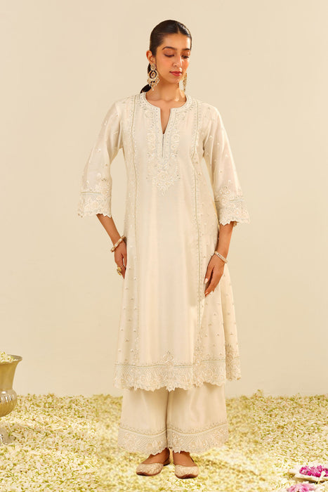 Sumaiya - A-Line Kurta With Palazzo (Daisy Ivory)