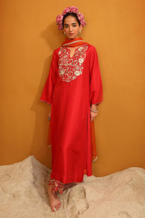 Naaz Kurta Set - Deep Red